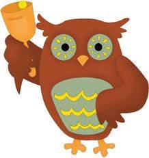 Sowa, która skrzydłem trzyma dzwonek szkolny